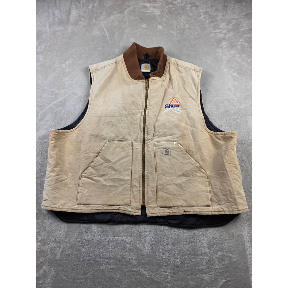 Vintage Carhartt Duck Vest V01 Mens 4XL Tan BRN Lined Canvas Workwear Distressed